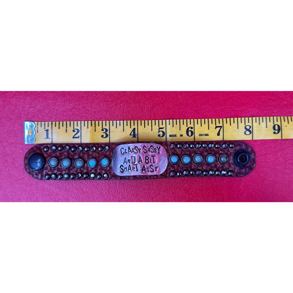The Rowdy Cowgirl Leather Turquoise Rhinestone Classy Sassy Cuff Bracelet NWT - Picture 12 of 15